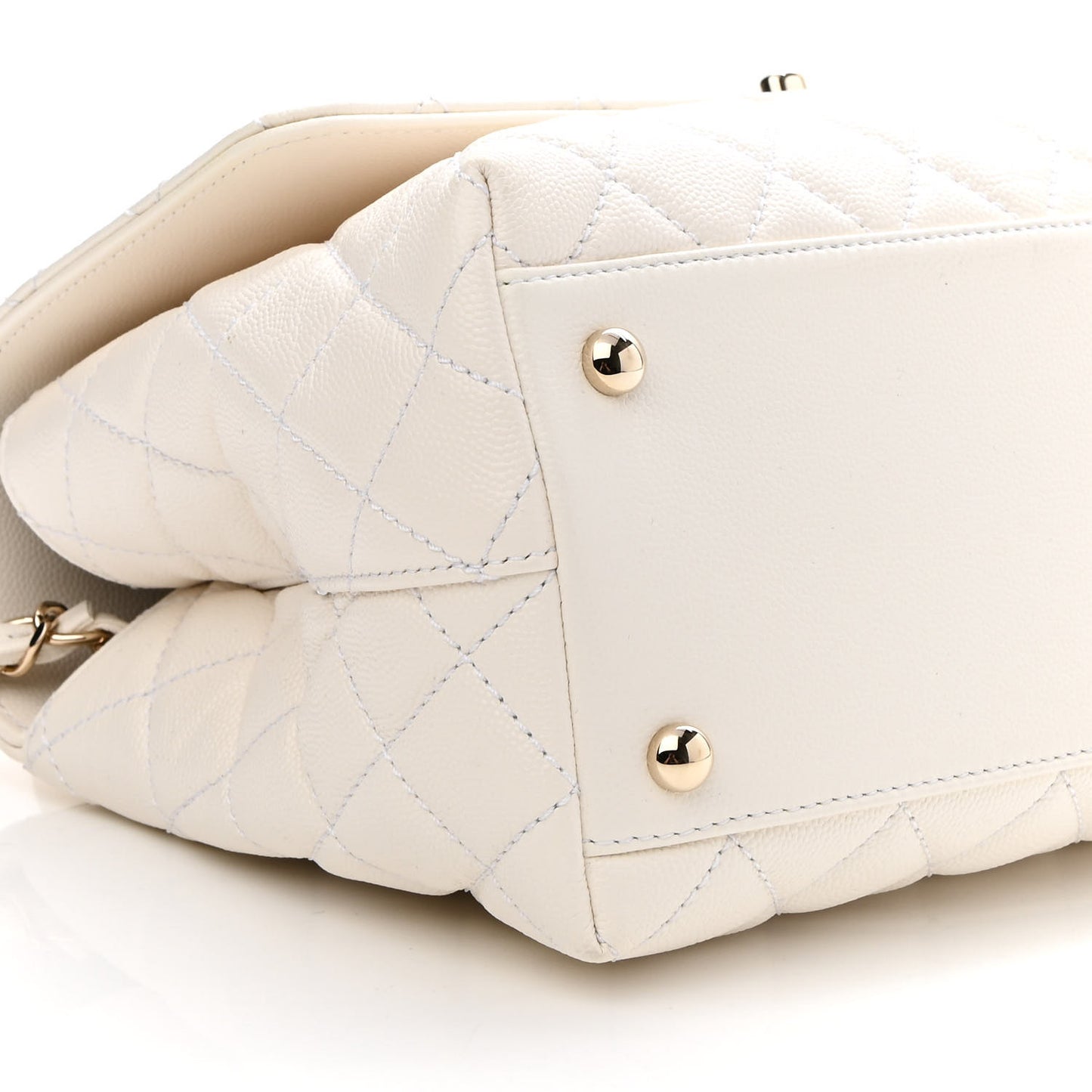 Caviar Quilted Small Coco Handle Flap White