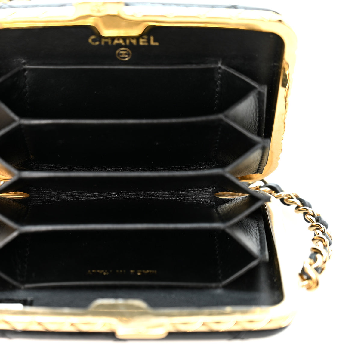 Chanel Glazed Goatskin Quilted Small Box With Chain Black 5 of 11