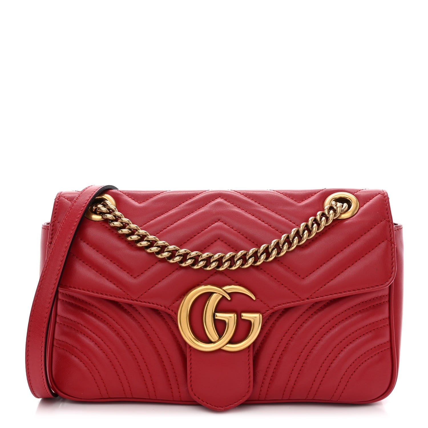 Gucci Calfskin Matelasse Small GG Marmont Shoulder Bag Hibiscus Red 1 of 11