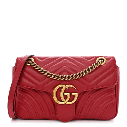 Gucci Calfskin Matelasse Small GG Marmont Shoulder Bag Hibiscus Red 1 of 11