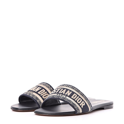 Christian Dior Canvas Embroidered Dway Mules Slide Sandals 41 Deep Blue 3 of 8