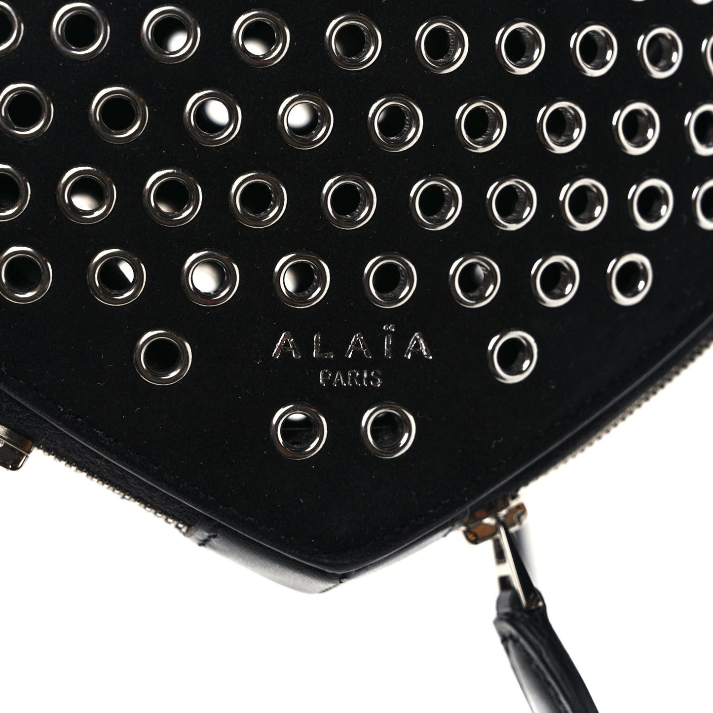 Suede Goatskin Grommet Studded Heart Shoulder Bag Black