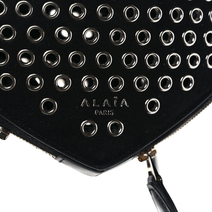 Alaia Suede Goatskin Grommet Studded Heart Shoulder Bag Black 6 of 9