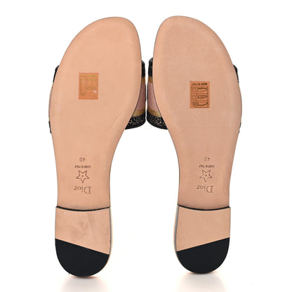 Christian Dior Canvas Lurex Embroidered Dway Flat Slide Sandals 40 Black Gold 6 of 10