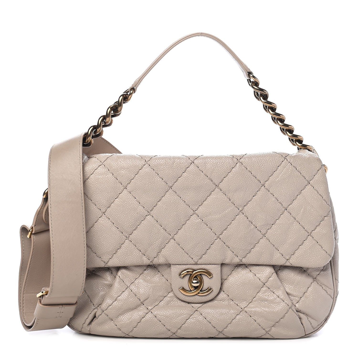 Chanel Crumpled Grained Calfskin Medium Coco Pleats Messenger Flap Light Beige 1 of 9
