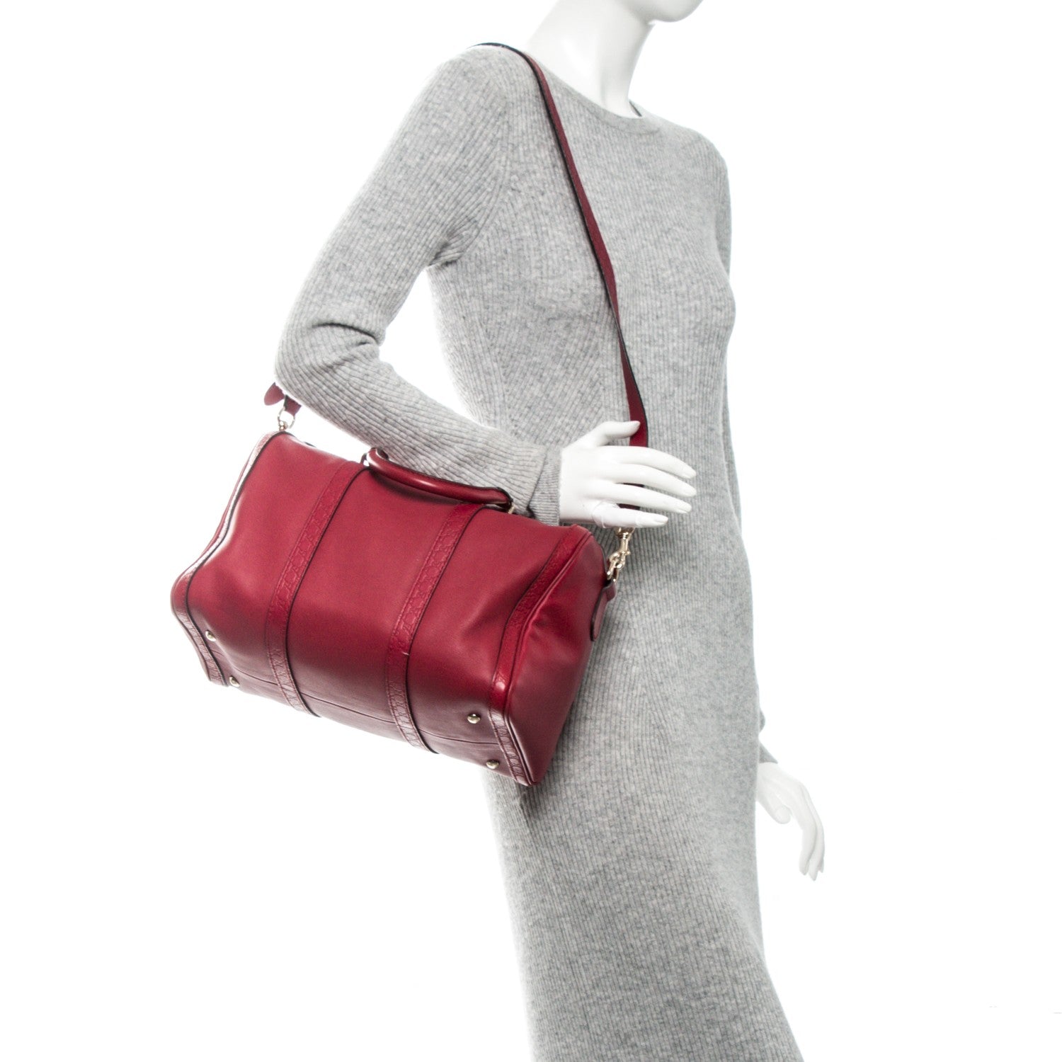 Gucci Calfskin Microguccissima Trim Medium Boston Raspberry Red 2 of 7