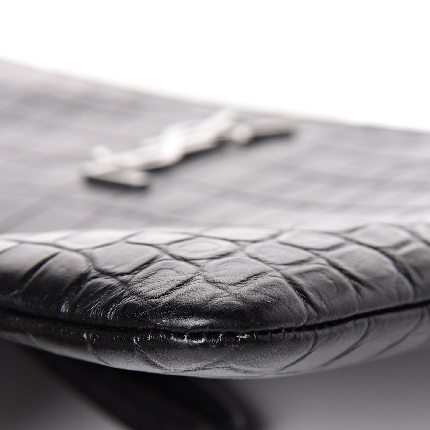 Calfskin Crocodile Embossed Monogram Zip Pouch Black