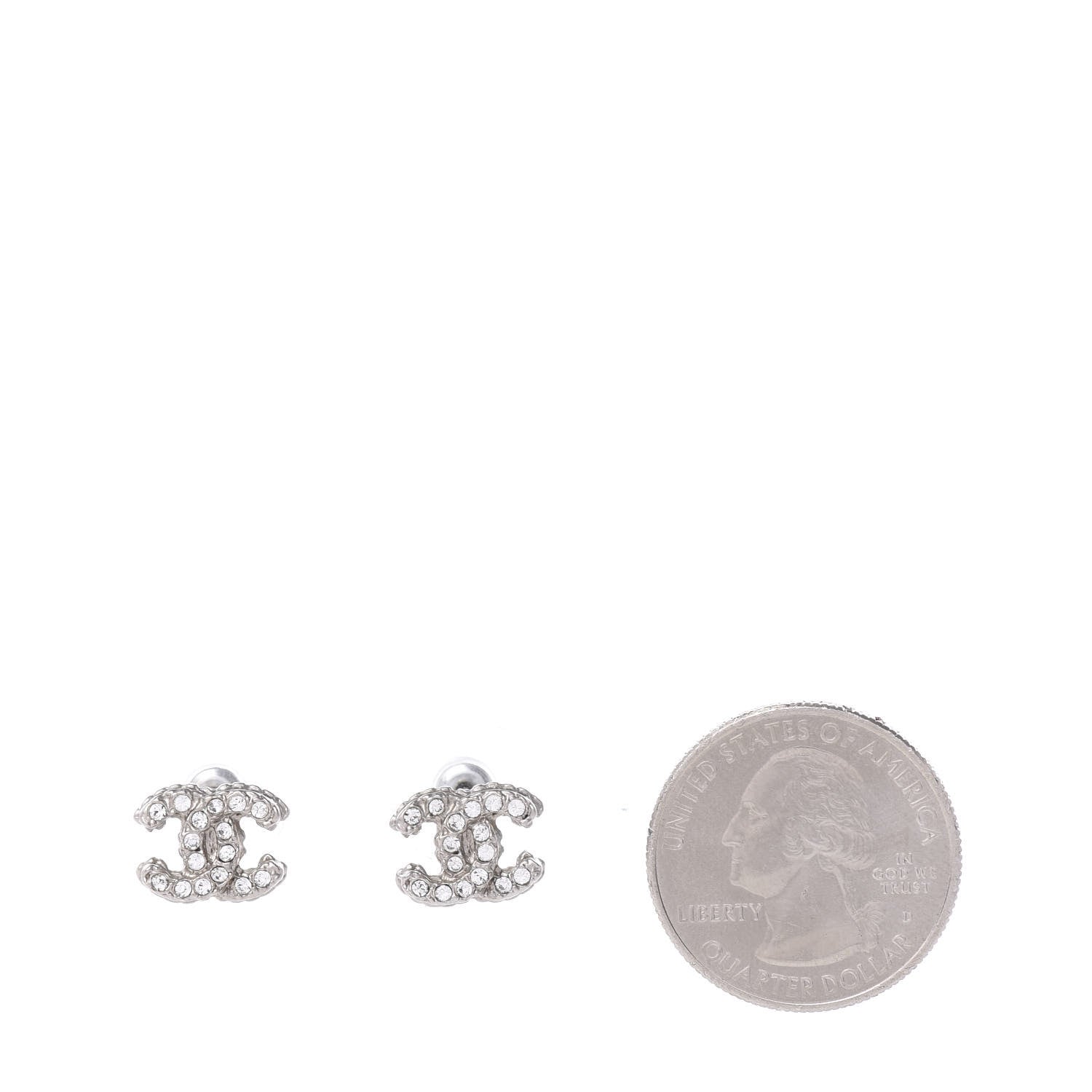 Chanel Crystal Mini Timeless CC Earrings Silver 2 of 4