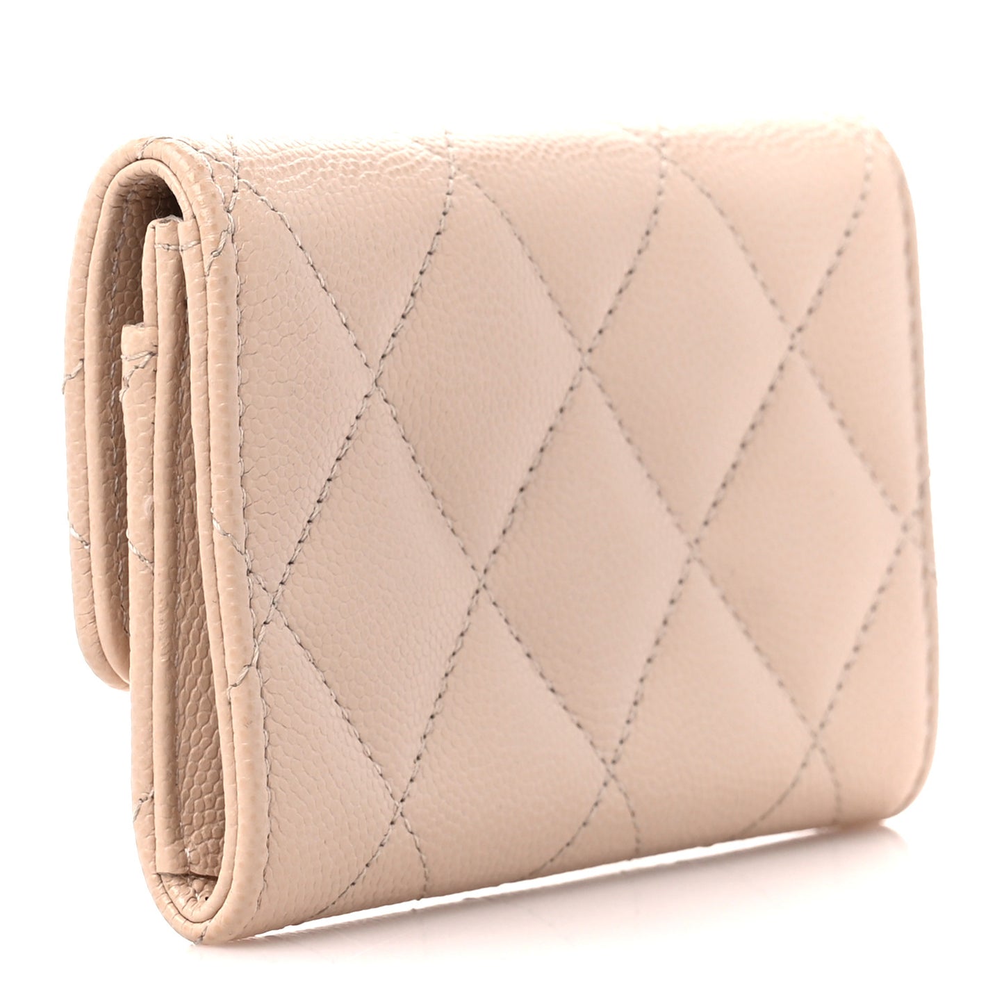 Caviar Pearl Quilted Coco Candy Flap Card Holder Beige