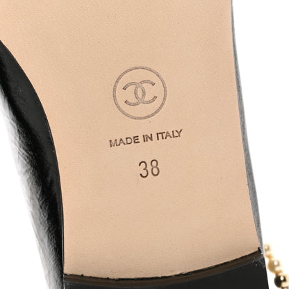 Chanel Patent Calfskin Cap Toe Ankle Chain Ballerina Flats 38 Black 6 of 9