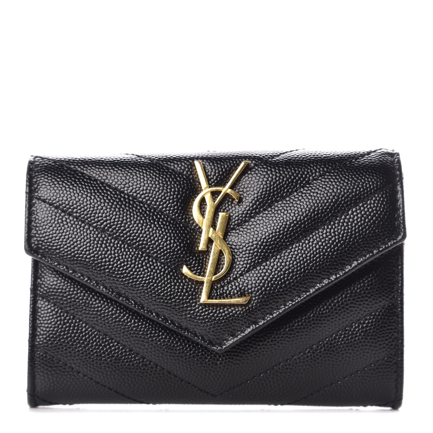 Saint Laurent Grain De Poudre Matelasse Chevron Small Monogram Envelope Wallet Black 1 of 9