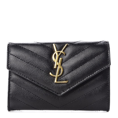 Saint Laurent Grain De Poudre Matelasse Chevron Small Monogram Envelope Wallet Black 1 of 9