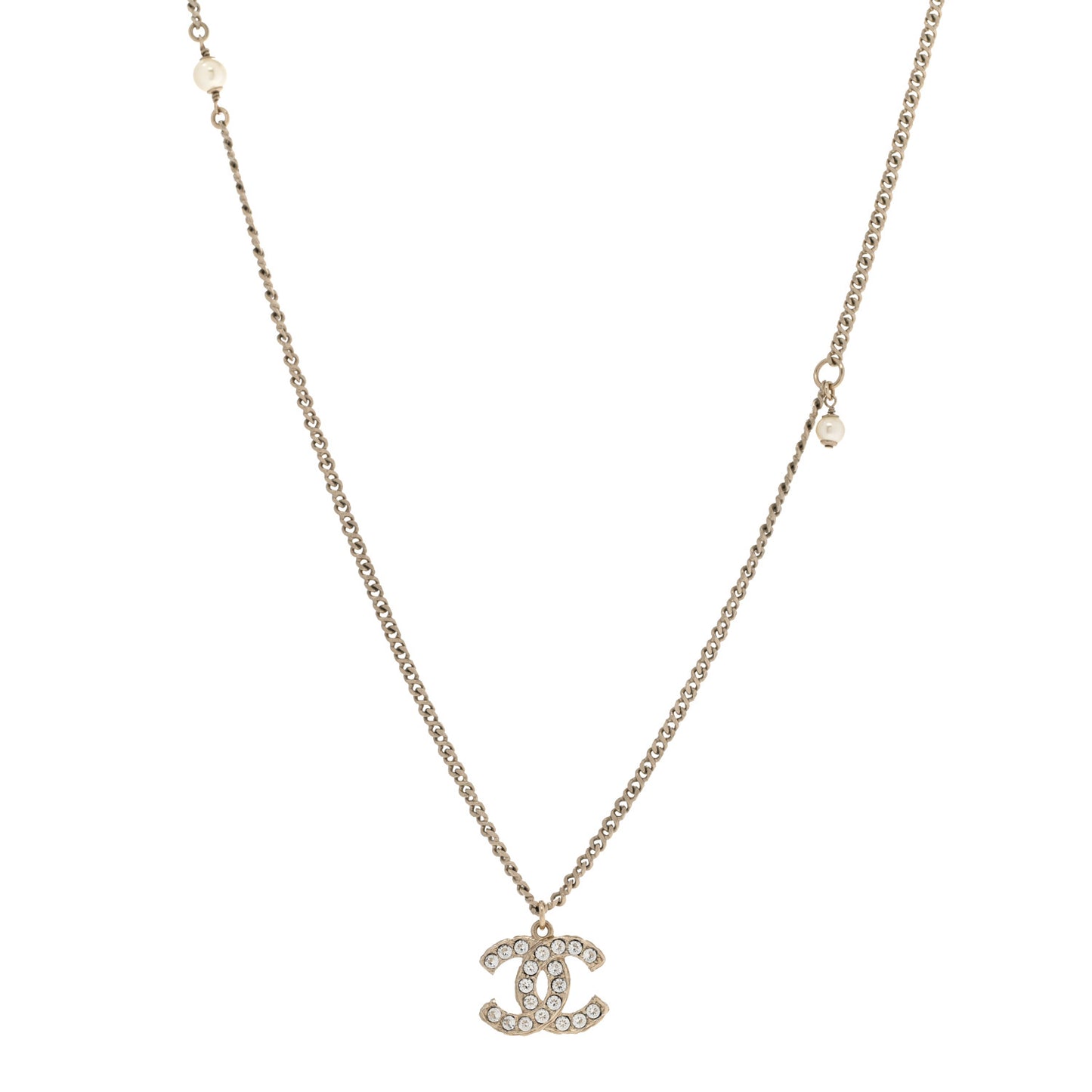 Metal Pearl Crystal CC Textured Pendant Necklace Gold