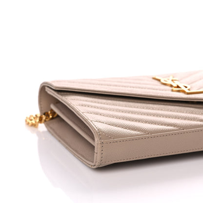 Saint Laurent Grain De Poudre Matelasse Chevron Monogram Chain Wallet Nude Powder 7 of 8