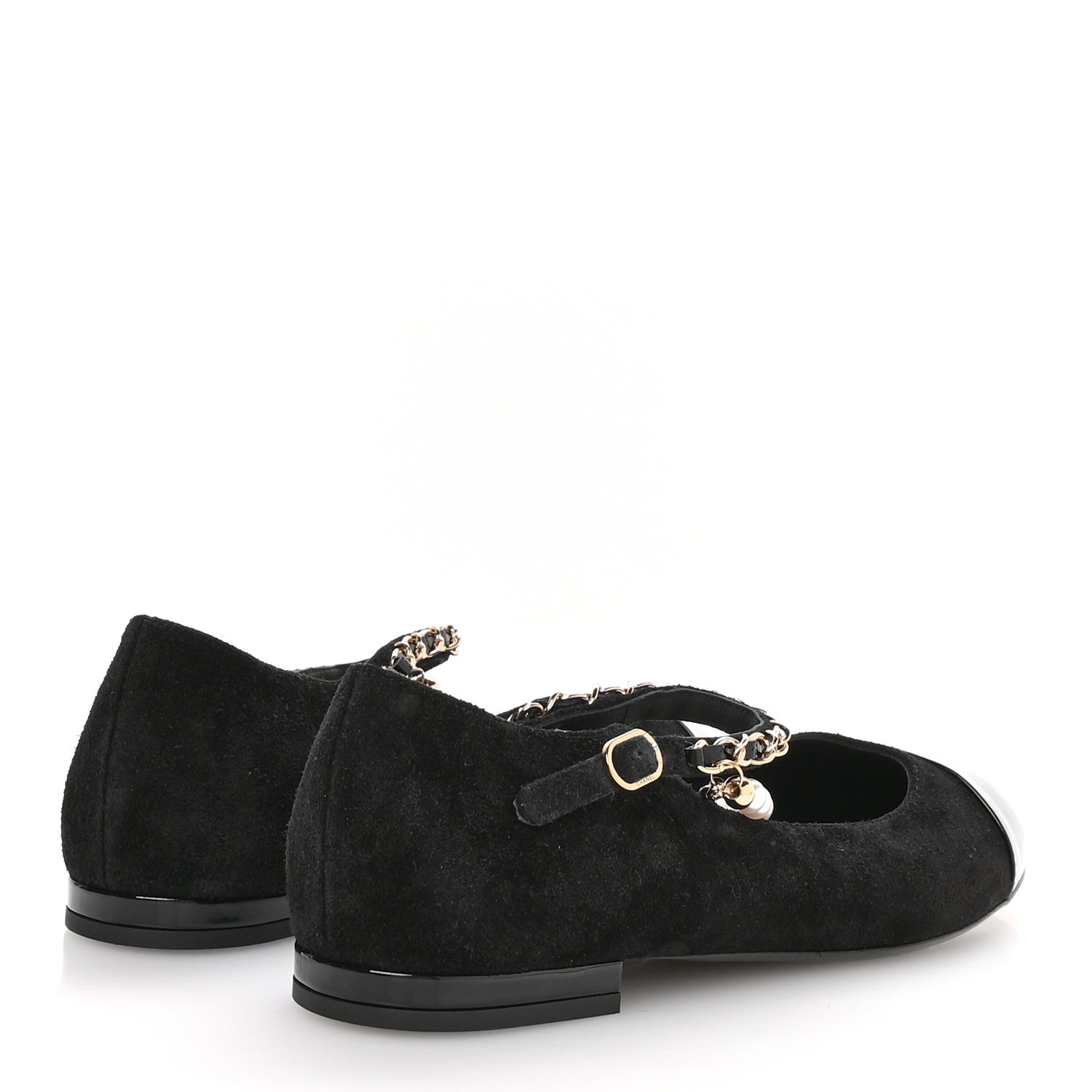 Chanel Shiny Lambskin Pearl Cap Toe Ankle Chain Ballerina Flats 40 Black 5 of 9