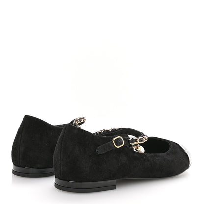 Chanel Shiny Lambskin Pearl Cap Toe Ankle Chain Ballerina Flats 40 Black 5 of 9