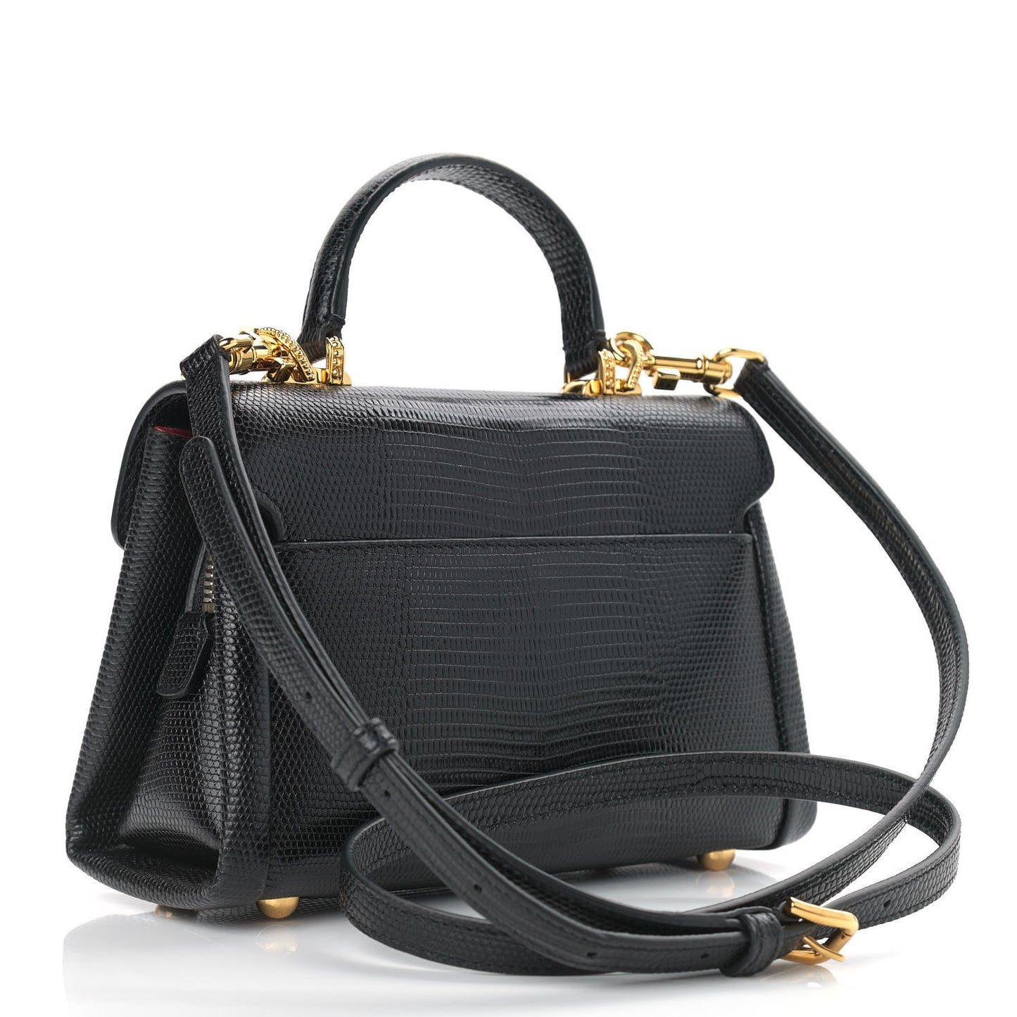 Calfskin Iguana Embossed Mini Lucia Satchel Black