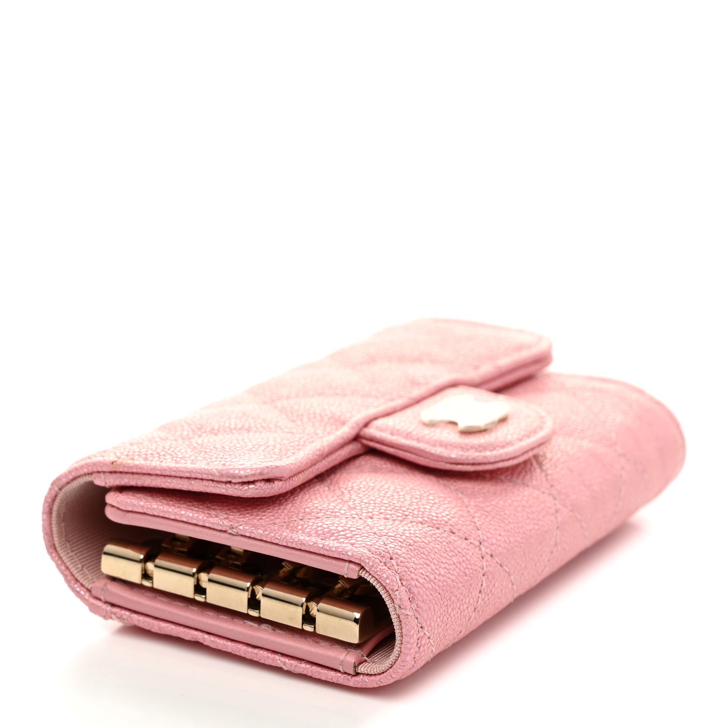 Iridescent Caviar Quilted Classic 4 Key Holder Wallet Pink