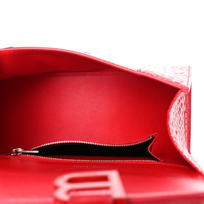 Balenciaga Shiny Calfskin Tonal B Crocodile Embossed Small Hourglass Top Handle Bag Bright Red 5 of 17