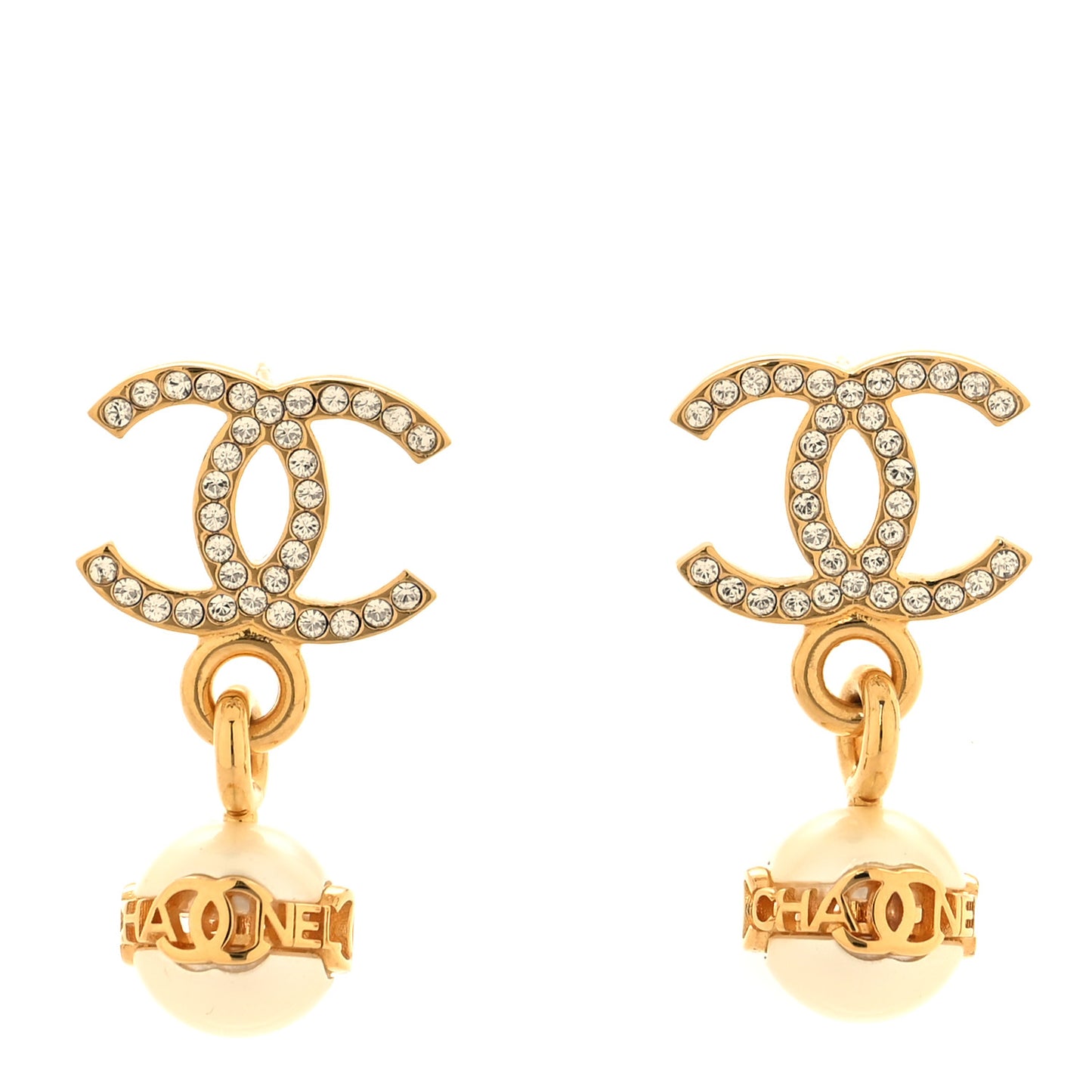 Pearl Metal CC Logo Round Drop Earrings White Gold