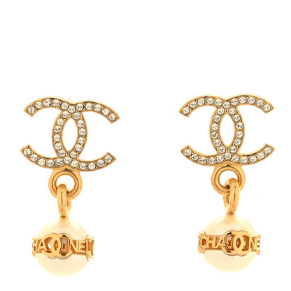Chanel Pearl Metal CC Logo Round Drop Earrings White Gold 1 of 4