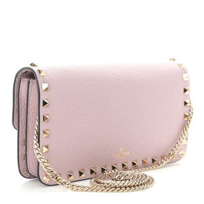 Valentino Garavani Pebbled Calfskin Rockstud Flap Wallet On Chain Water Lilac 2 of 9