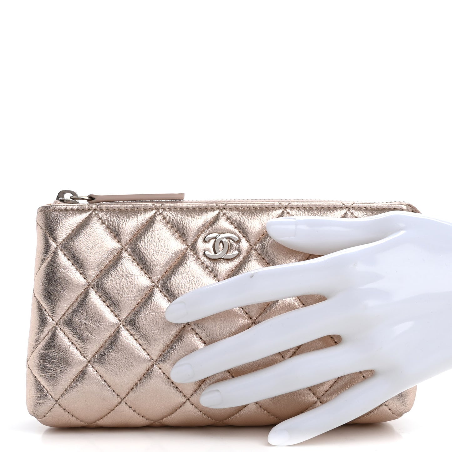 Metallic Lambskin Quilted Cosmetic Pouch Light Pink