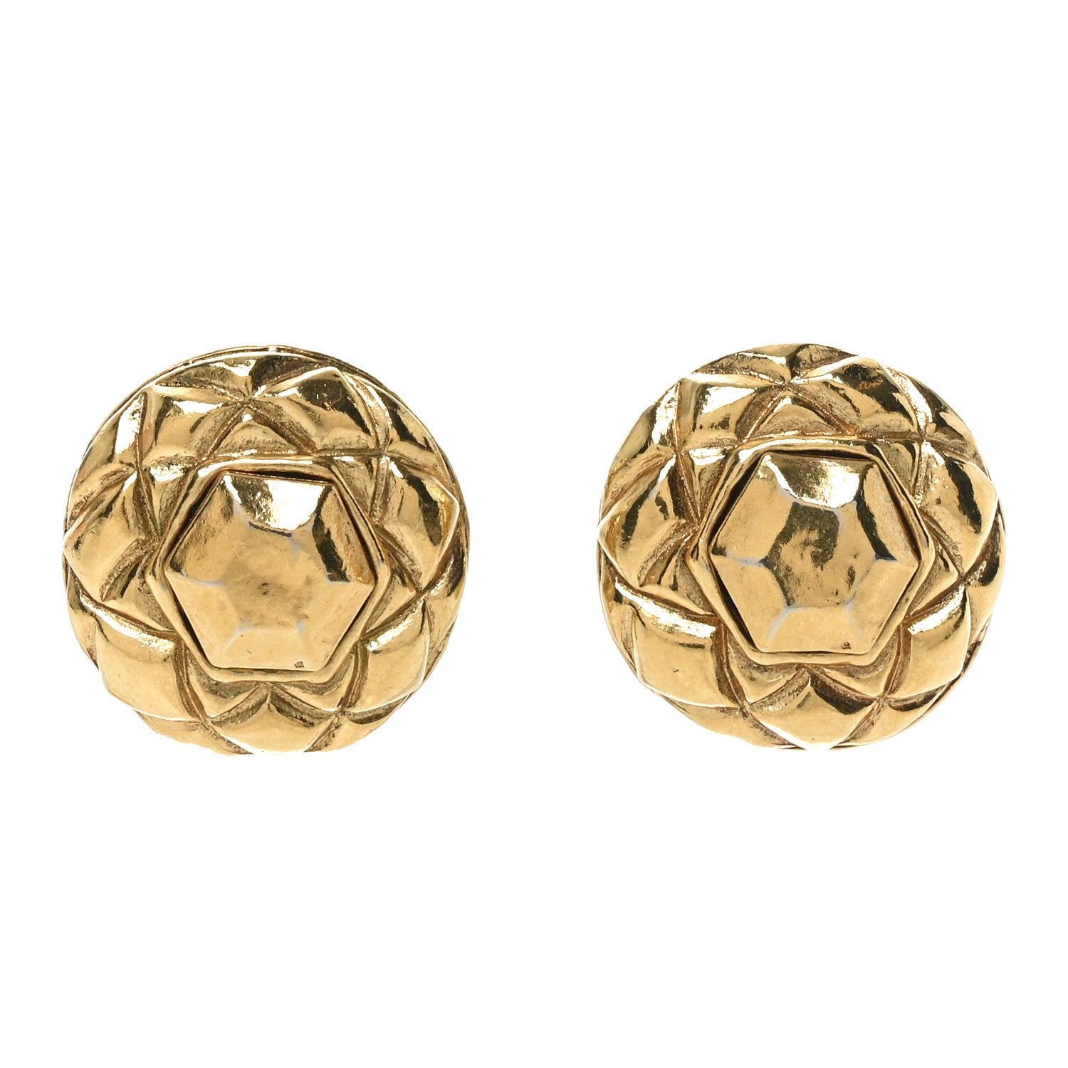 Chanel Round Quilted Clip On Earrings Gold 1 of 4