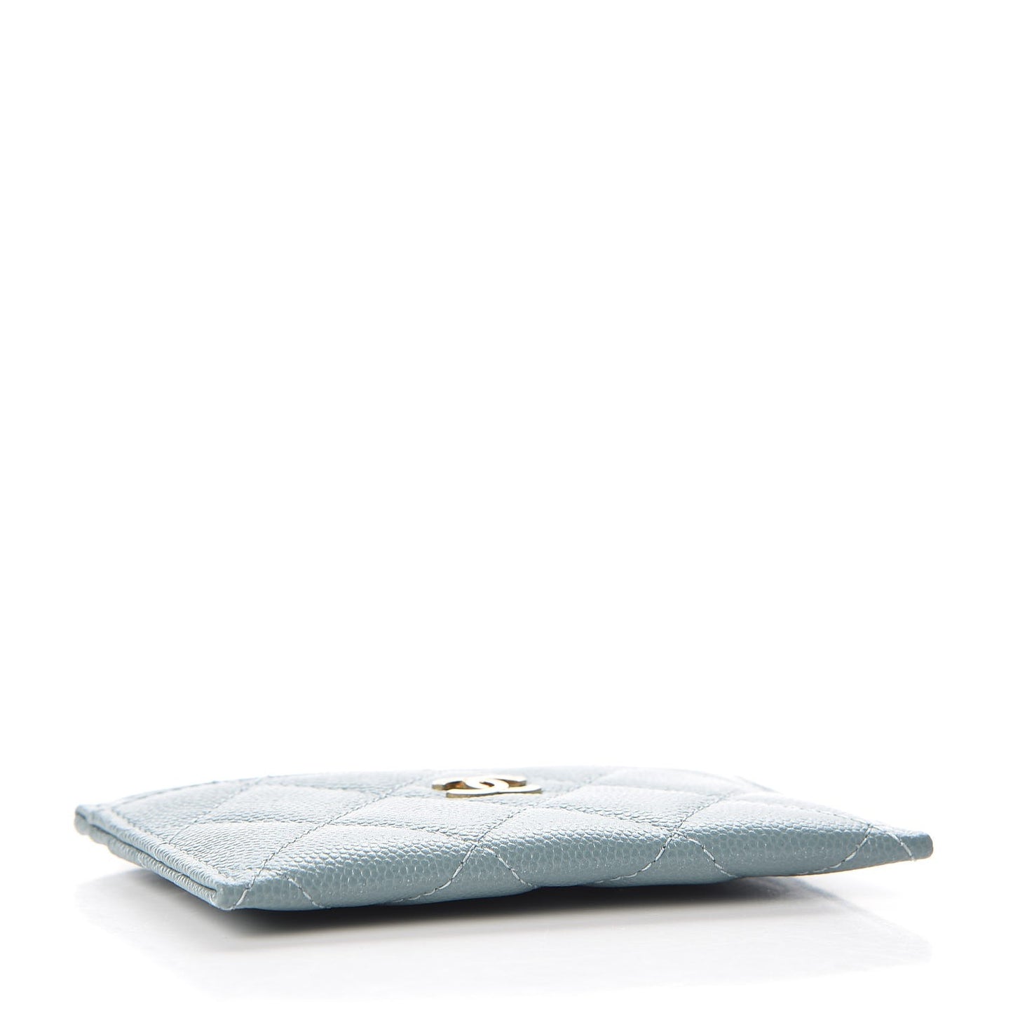 Iridescent Caviar Quilted Card Holder Light Blue