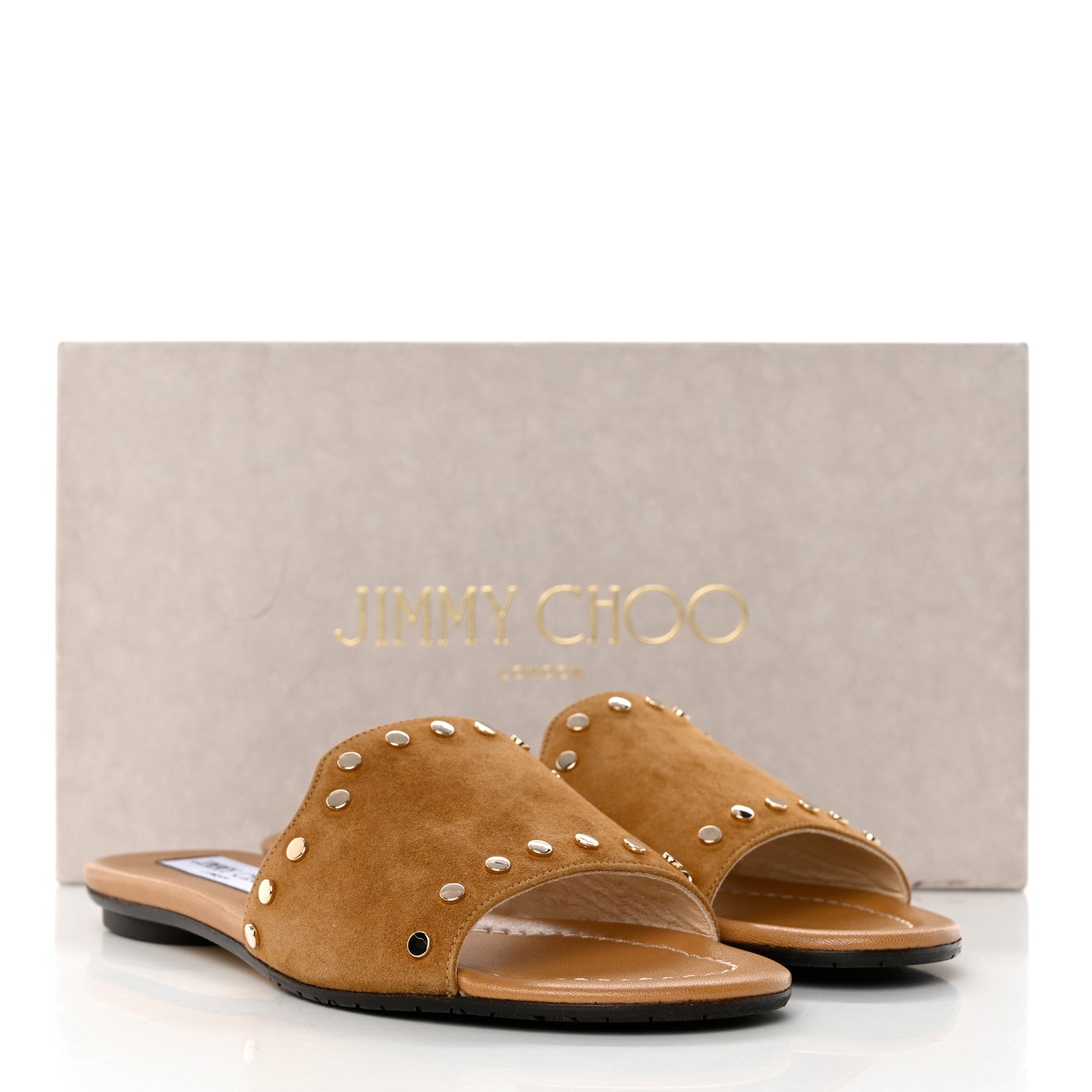 Jimmy Choo Suede Nanda Studded Flat Slide Sandals 35.5 Brown 8 of 8