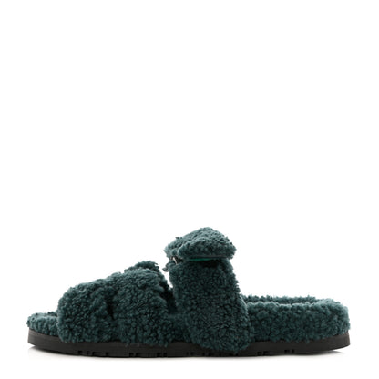 Hermes Woolskin Womens Chypre Sandals 36.5 Vert Anglais 1 of 10