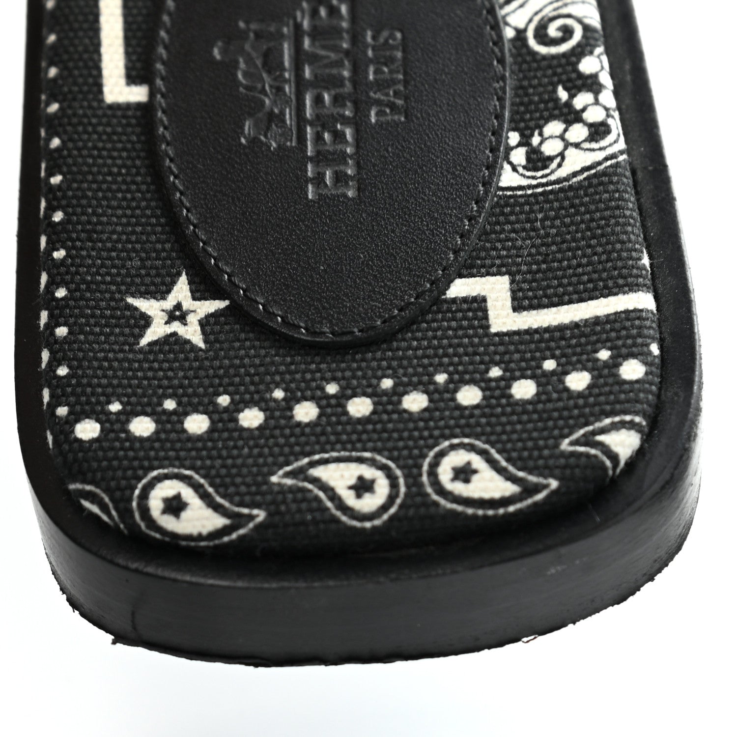 Hermes Box Cotton Canvas Printed Les Cles Bandana Oran Sandals 36 Black 9 of 10