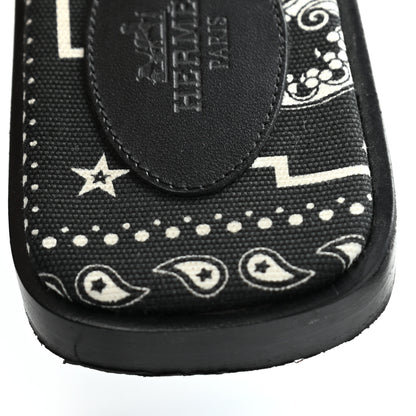Hermes Box Cotton Canvas Printed Les Cles Bandana Oran Sandals 36 Black 9 of 10