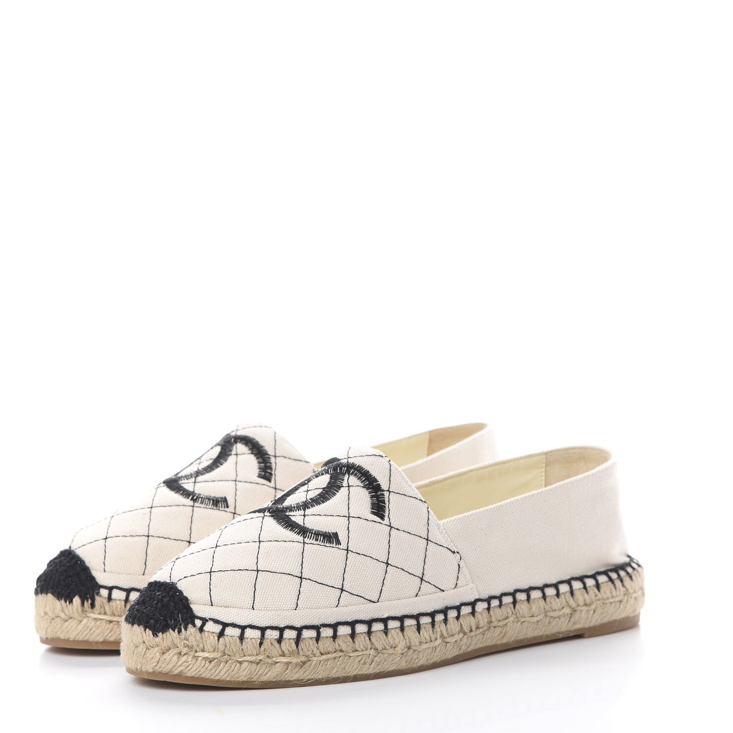 Chanel Fabric Biarritz CC Espadrilles 38 Beige Black 3 of 10