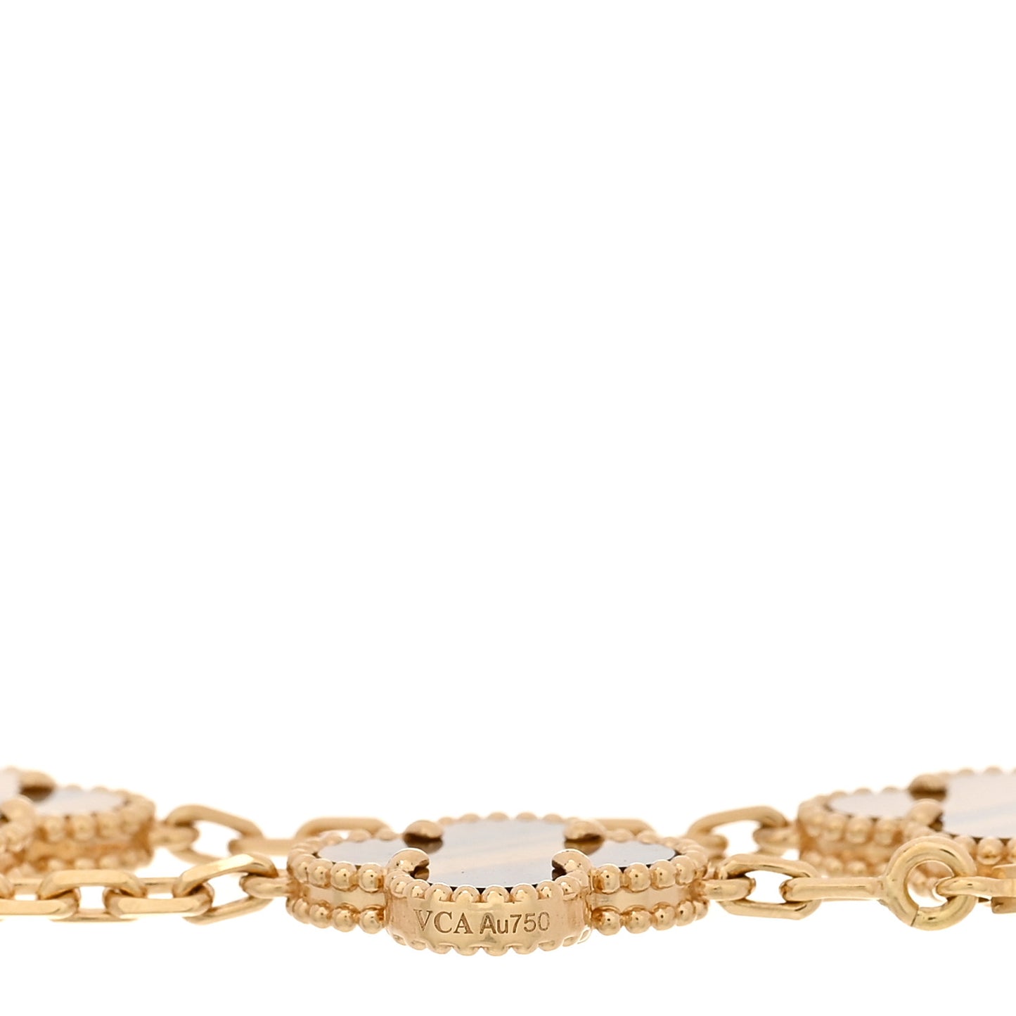 18K Yellow Gold Tiger Eye 5 Motifs Vintage Alhambra Bracelet