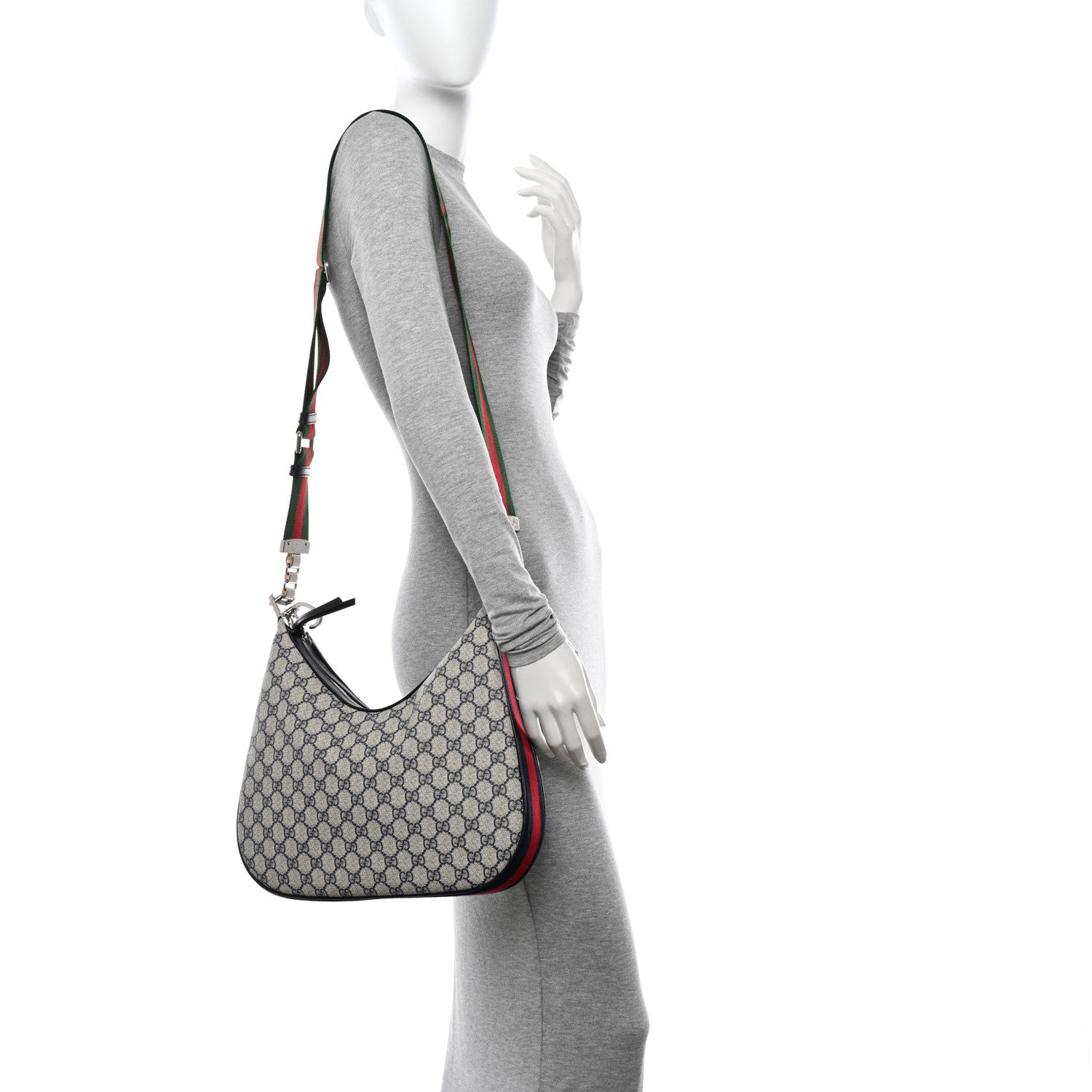 Gucci GG Supreme Monogram Textured Calfskin Web Large Attache Shoulder Bag Beige Blue 2 of 9