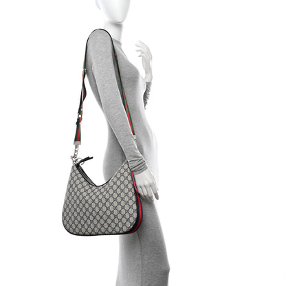 Gucci GG Supreme Monogram Textured Calfskin Web Large Attache Shoulder Bag Beige Blue 2 of 9