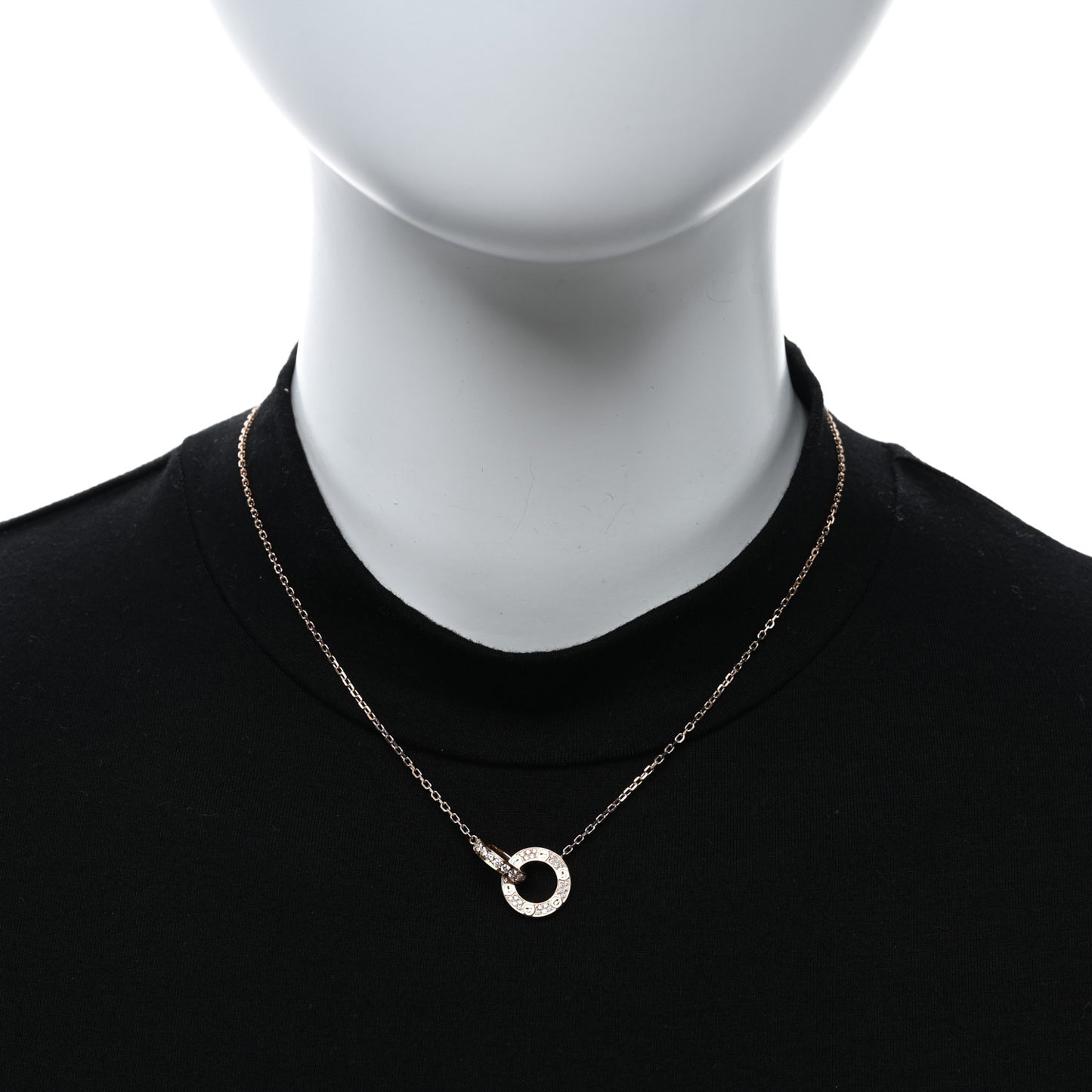 18K Pink Gold Diamond Interlocking LOVE Paved Necklace