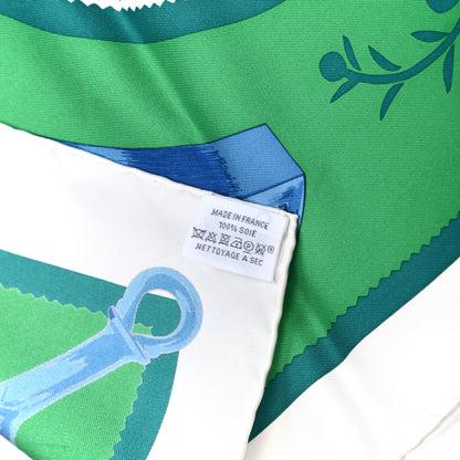 Hermes Silk Etriers Scarf 90 Vert White Turquoise 4 of 5