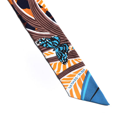 Hermes Silk Jaguar Quetzal Twilly Brun Bleu Orange 4 of 4