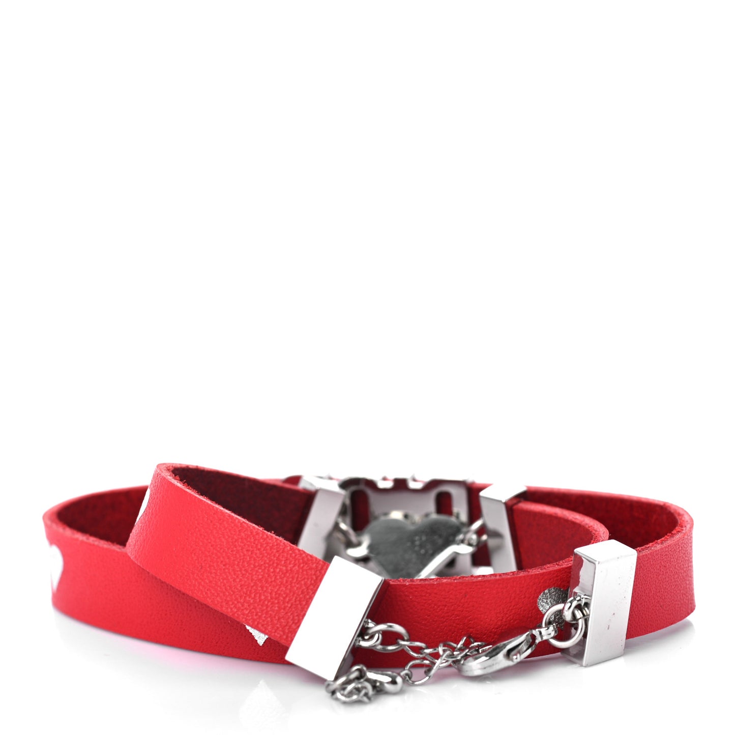 Calfskin Dior Heart Double Bracelet Red