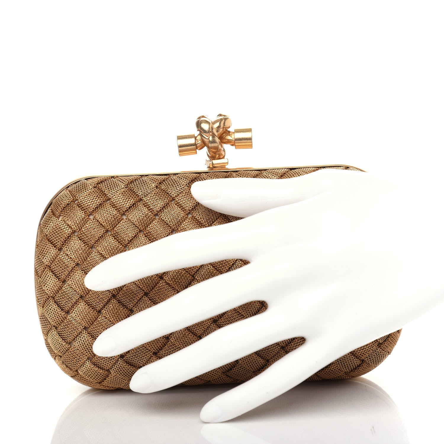 Bottega Veneta Intreccio Oro Bruciato Knot Clutch 2 of 7