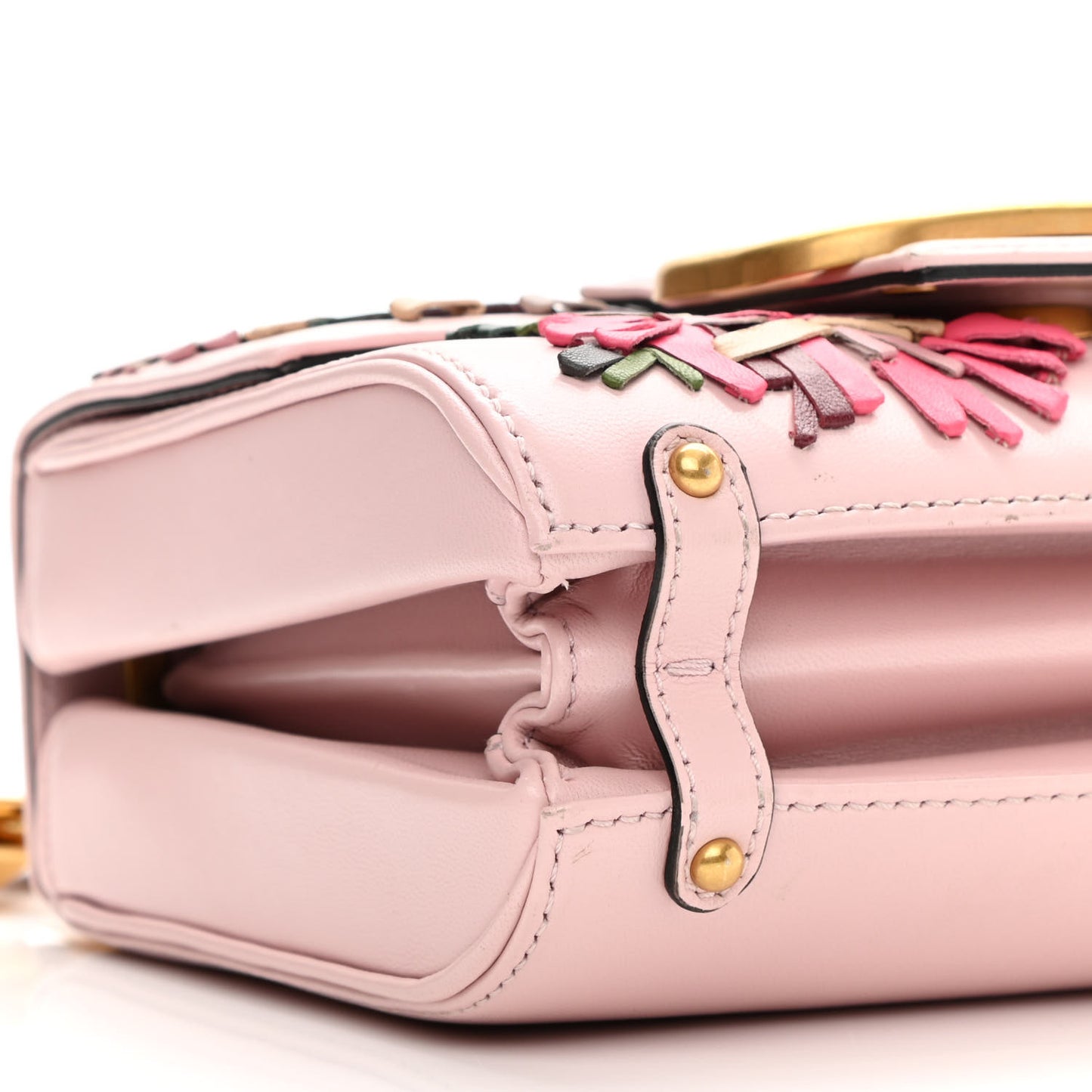 Calfskin Embroidered Stud Sign Shoulder Bag Rose Quartz Multicolor