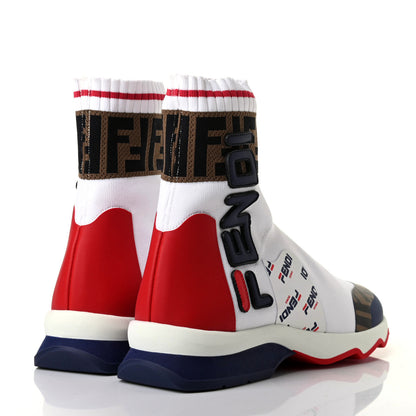 Fendi X FILA Stretch Knit Calfskin Mania Sock Sneakers 37 White Indaco Fiamma Tobacco Black 4 of 6
