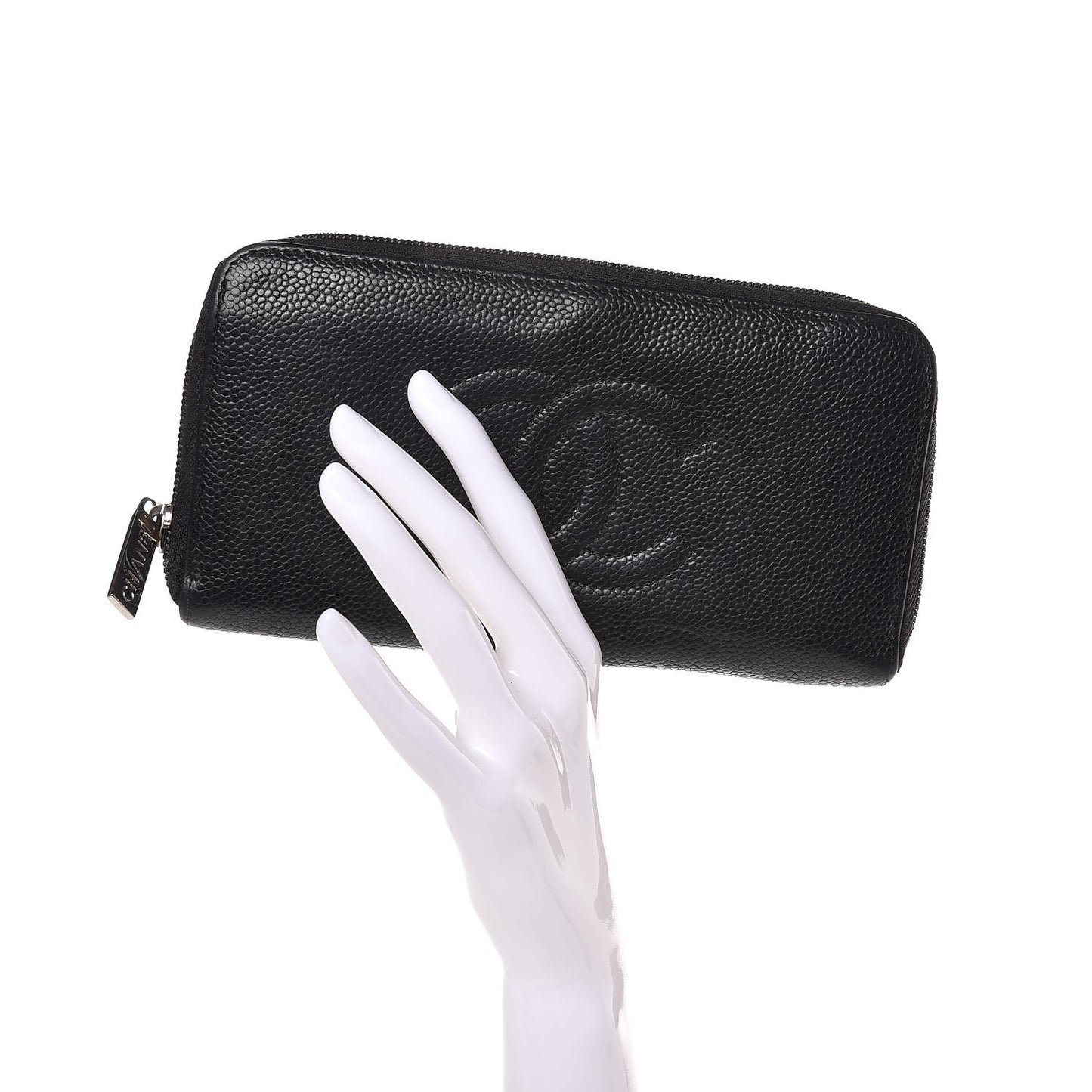 Caviar Large Timeless CC Zip Around Wallet Black
