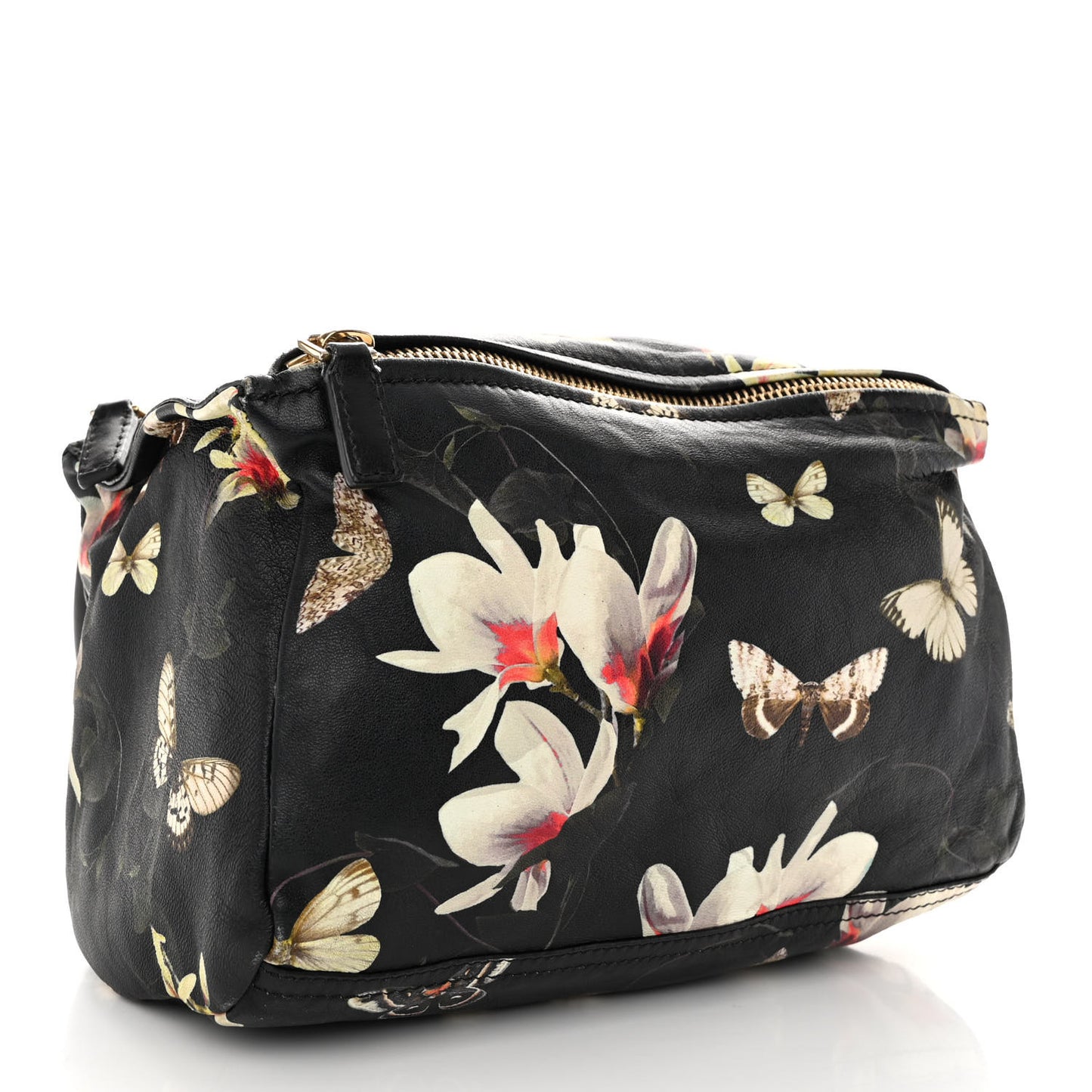 Lambskin Magnolia and Moth Print Mini Pandora Black