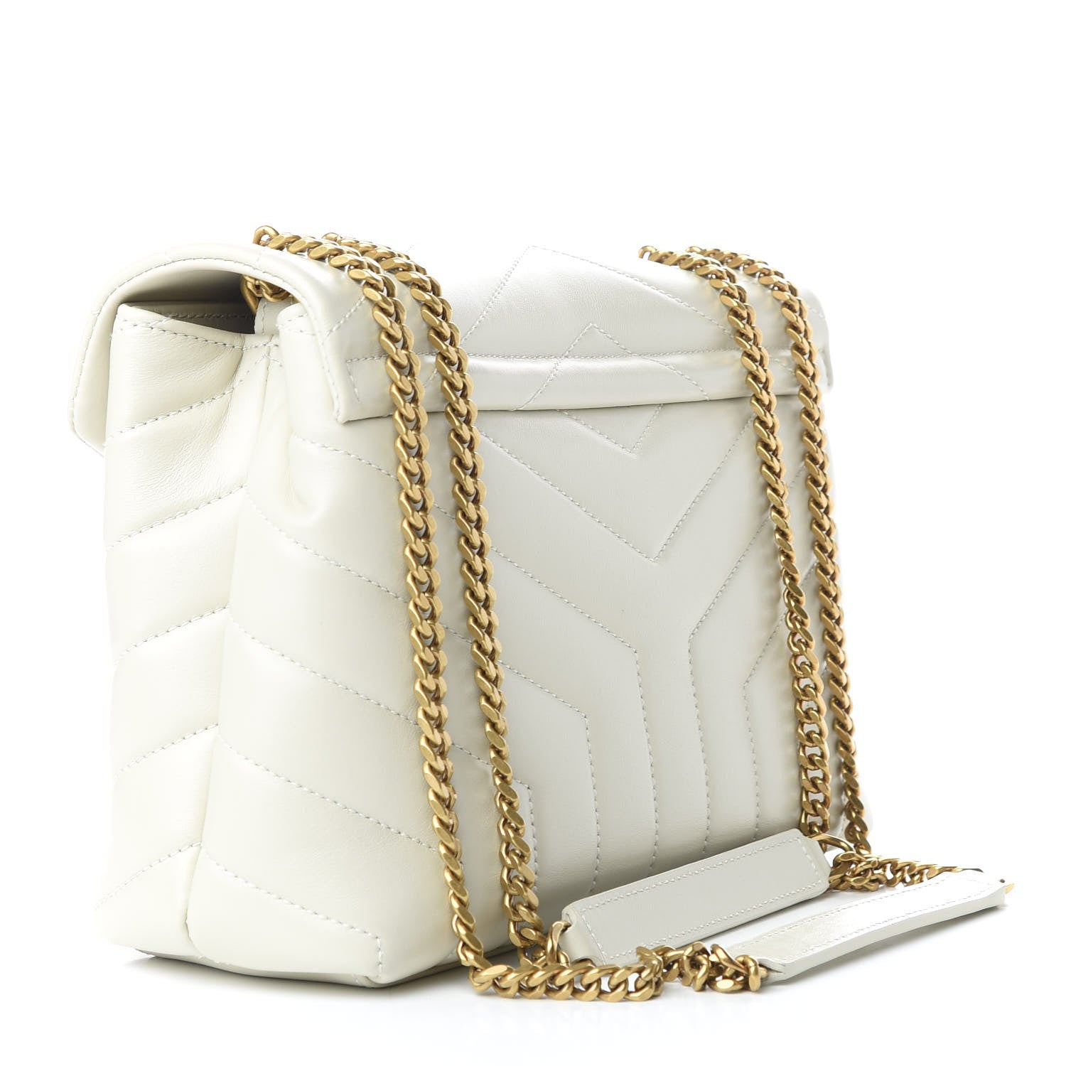 Saint Laurent Calfskin Y Quilted Monogram Small Loulou Chain Satchel Ivory 3 of 9