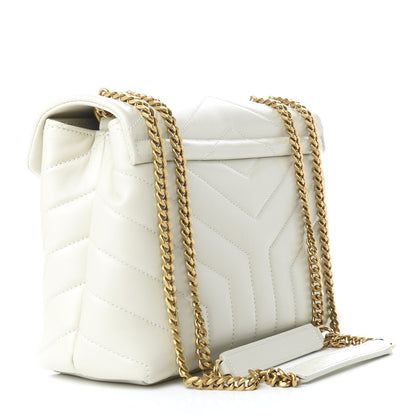 Saint Laurent Calfskin Y Quilted Monogram Small Loulou Chain Satchel Ivory 3 of 9