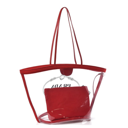 Prada Plexiglass Calfskin Small Shopper Tote Rosso 9 of 9