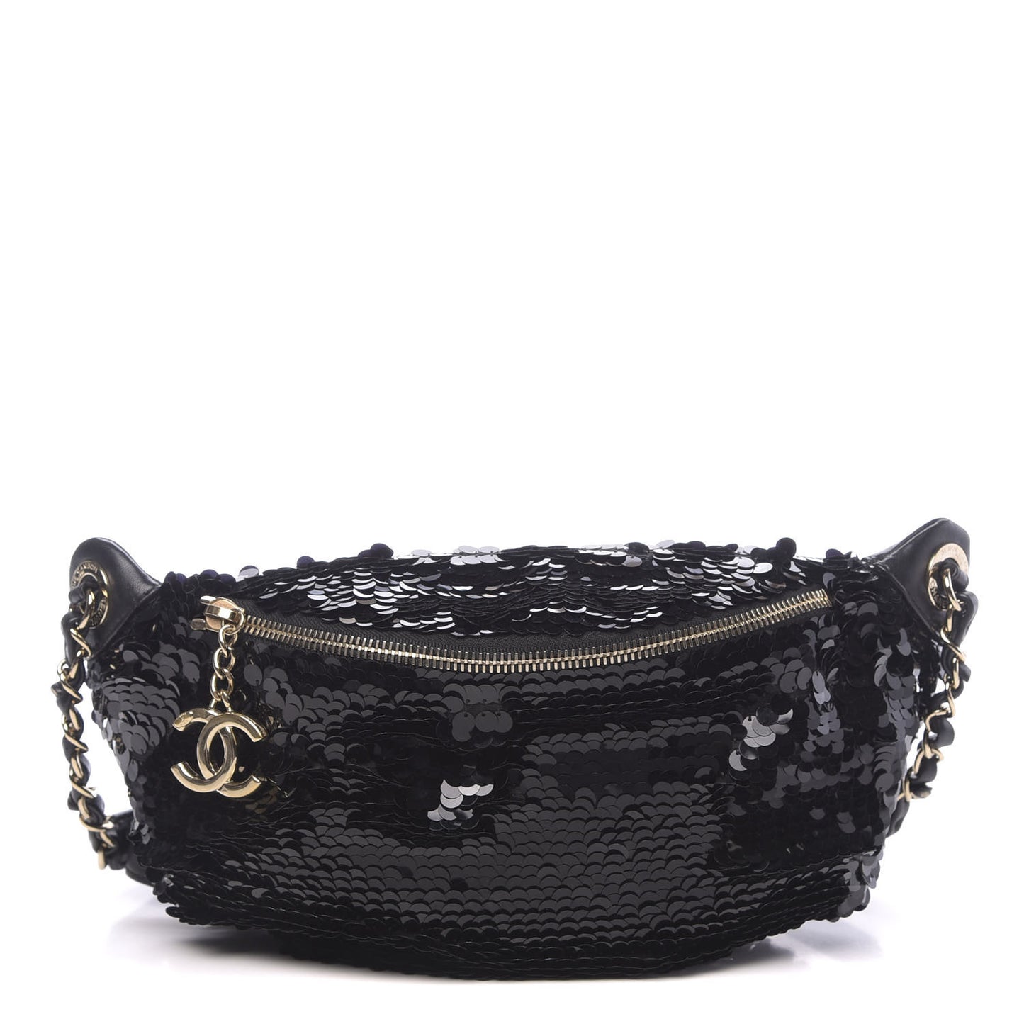 Sequin Calfskin Sparkling City Waist Bag Fanny Pack Black